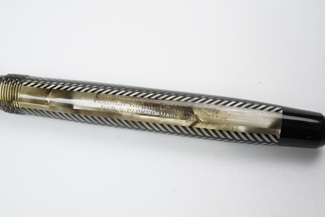 A Parker Challenger in silver and black with 'sword' clip fitted with 14ct. gold nib - USA